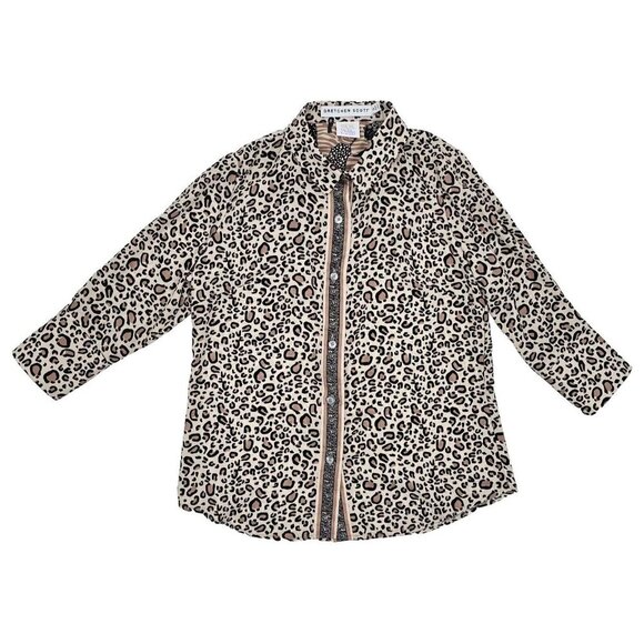 Gretchen Scott Leopard Print Button Up Blouse Womens Size Small 3/4 Sleeve Top - Picture 1 of 7